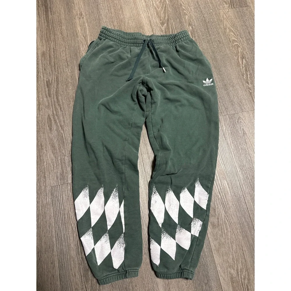 Adidas Originals Mens Green Diamond Graphic Trefoil Jogger Sweatpants Medium
